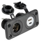 Lighter socket + USB-A + USB-C black