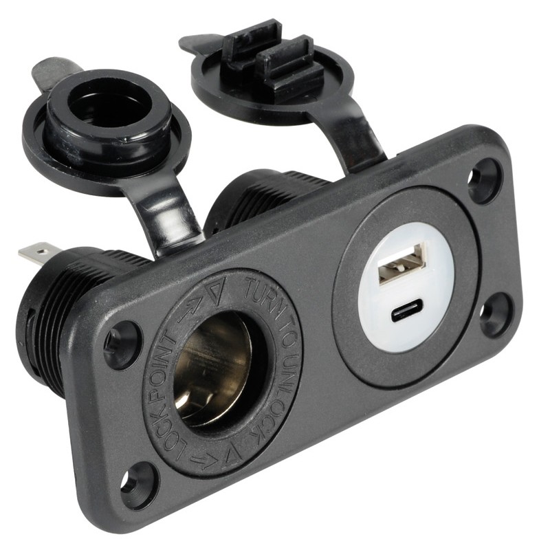 Lighter socket + USB-A + USB-C black